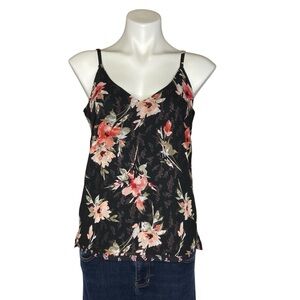 WHBM Reversible Floral V Neck Spaghetti Strap Tank Top Camisole Black Small